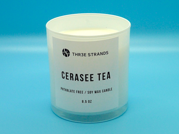 Ingredients: Soy Wax, Fragrance Oils. [Phthalate Free]  Burning Instructions: Trim wick to 1/4 inch before lighting and in between burn cycles. Only burn candle on a level, fire resistant surface. Do not burn the candle for more than 2 hours at a time.  Stop use when only 1/4″ of soy wax remains.